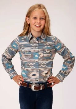 Girl's Roper Stepped Aztec Snap Front Shirt #03-080-0067-0770BU