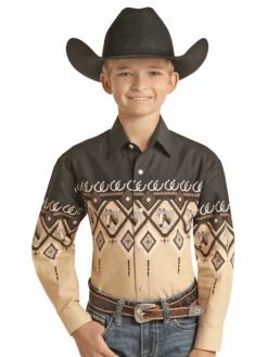 Boy's Panhandle Brown Long Sleeve Shirt #PHBSOSR0AK