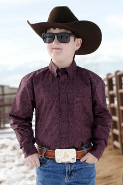 Boy's Cinch Paisley Print Button Down Shirt #MTW7060299