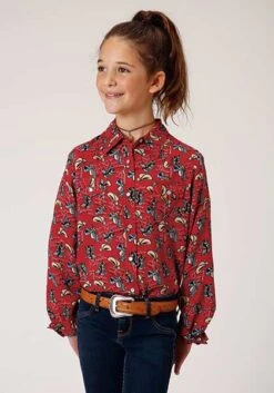 Girl's Roper Red Print Long Sleeve #03-080-0590-4062RE