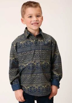 Boy's Roper Navy Aztec Stripe Long Sleeves #03-030-0067-1010