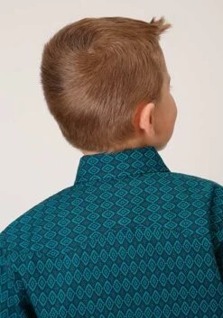 Boy's Roper Green & Blue Pattern Long Sleeve #03-030-0064-1011 -Western Kidz Sales 8e11d0e1abede30db39e7197393e6b7b