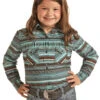 Girl's Panhandle Blue & Brown Long Sleeve Shirt #G4S333 -Western Kidz Sales G4S3330