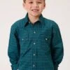Boy's Roper Green & Blue Pattern Long Sleeve #03-030-0064-1011 -Western Kidz Sales c559839bff544dfcd4c53f6517713df3